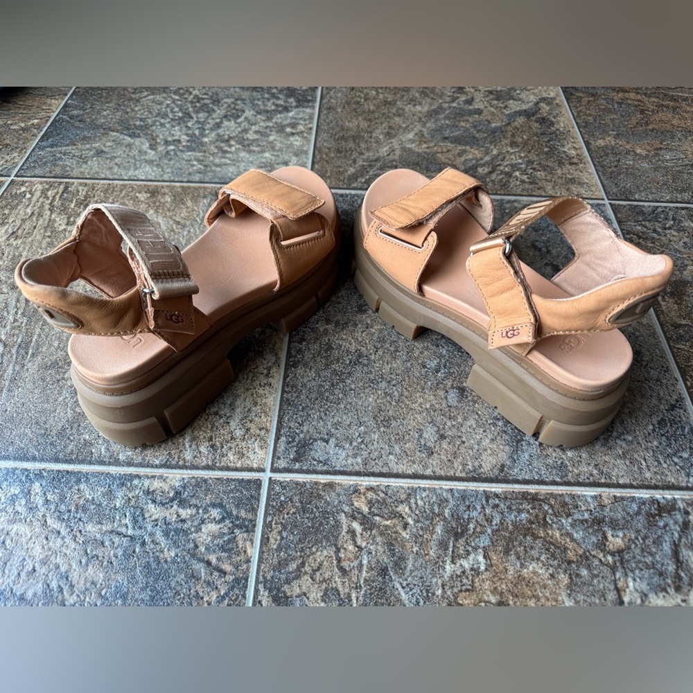 UGG Ashton Ankle Slip-On Double Strap Platform Sandal- Tan, Women’s Size 7